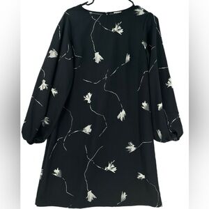 Small New Target A New Day Black Floral Print Long Balloon Sleeve Shift Dress